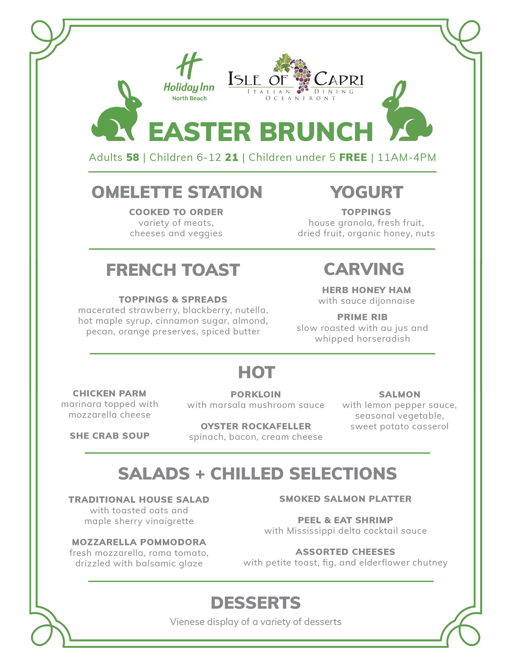 Isle of Capri Easter Brunch menu 2026